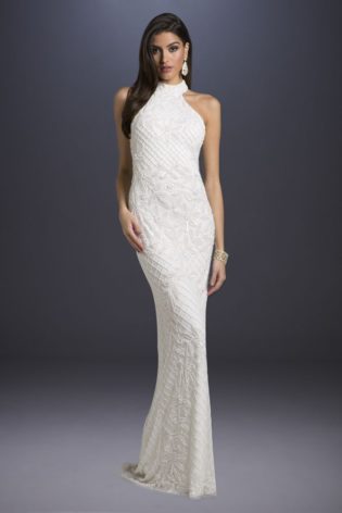 Lattice Beaded Halter Neck Sheath Wedding Dress