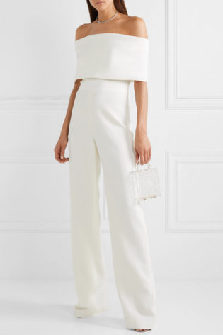 Off The Shoulder Wool Blend Cady Jumpsuit