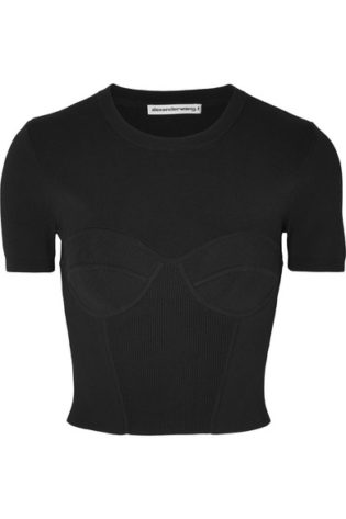 Ribbed Stretch Knit T Shirt