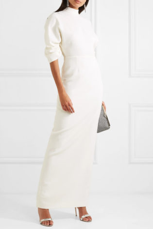 Sharonella Open Back Wool Crepe Dress