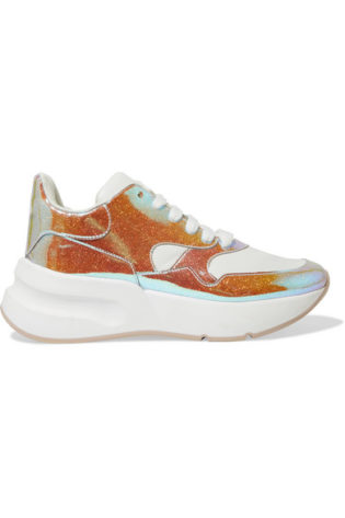 Smooth And Iridescent Leather Exaggerated Sole Sneakers