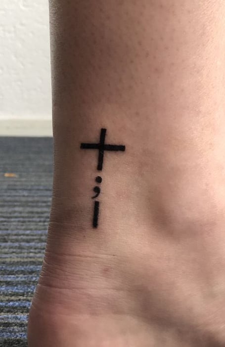 Semicolon Cross Tattoo