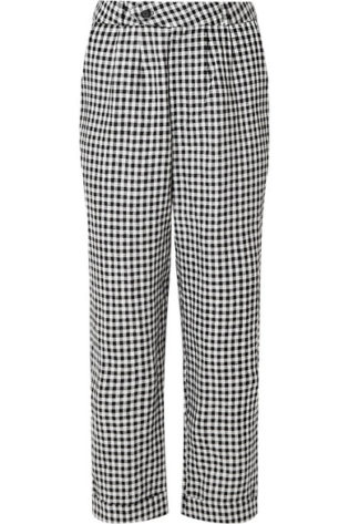 Tanner Cropped Gingham Linen Slim Leg Pants