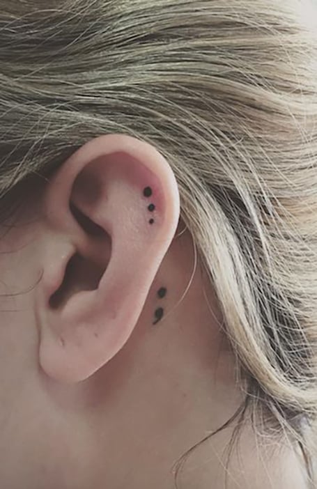 semicolon tattoo behind ear