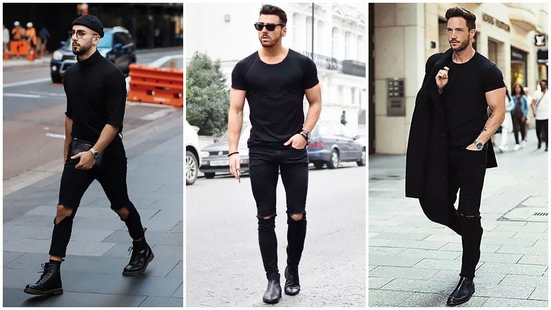 black ripped jeans men outfit