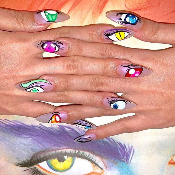 Cartoon Eyes Mountain Peak Nails