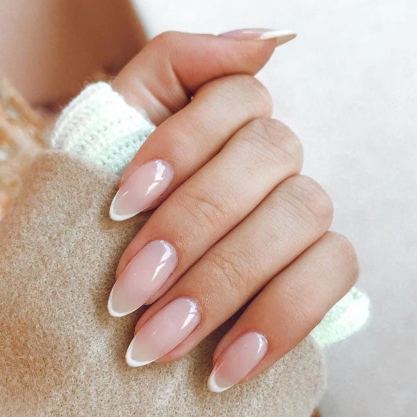 Modern French Manicure Almond Nails