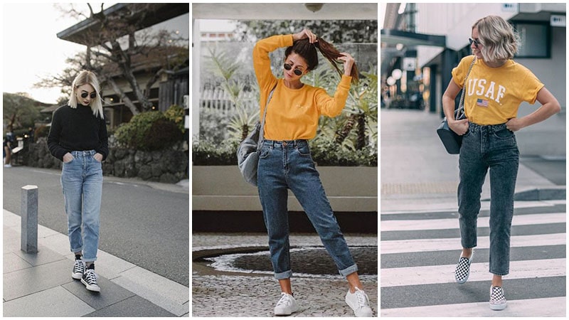 cute tops with mom jeans