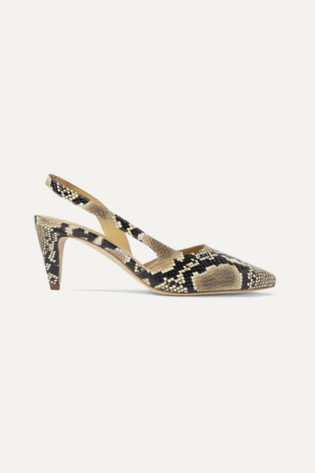 By Far Lauren Snake Effect Leather Slingback Pumps