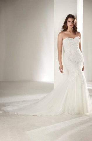 Drimea Strapless Mermaid Gown With Tulle Cape