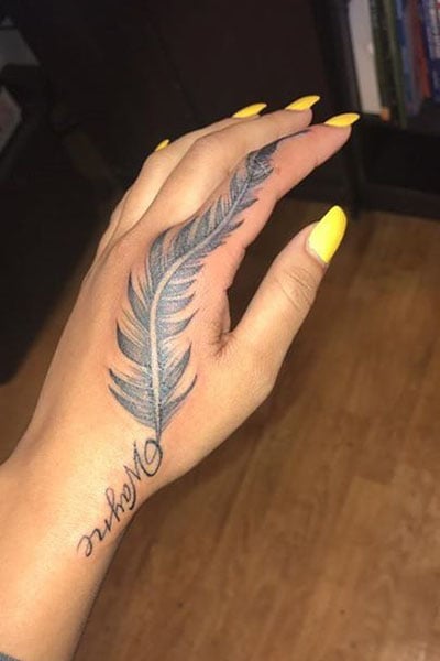 Feather Tattoo On Hand