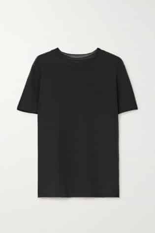 Joseph Rubin Ribbed Knit Trimmed Silk Crepe T Shirt