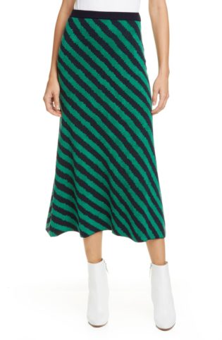 Kaida Stripe Wool Blend Midi Skirt