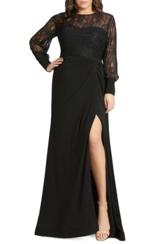 Long Sleeve Lace Illusion Gown