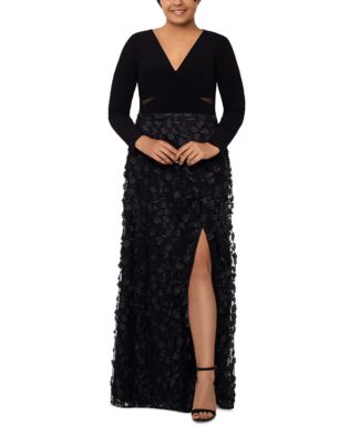 Plus Size 3d Floral Appliqué Gown