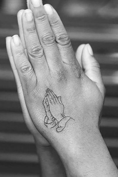 Hard Life Ink  Small praying hands tattoo hardlife necktattoo  blackandgray ink  Facebook