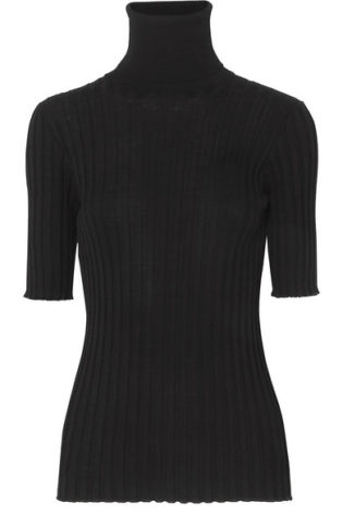 Ribbed Merino Wool Blend Turtleneck Sweater