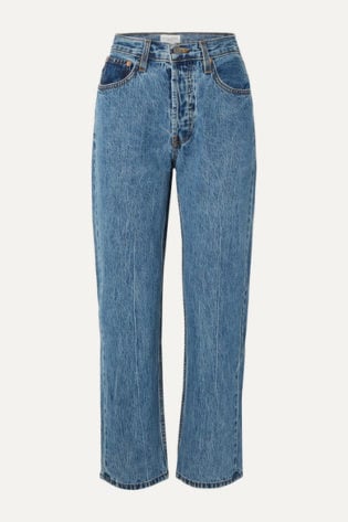 Still Here Tate Cropped Striped High Rise Straight Leg Jeans