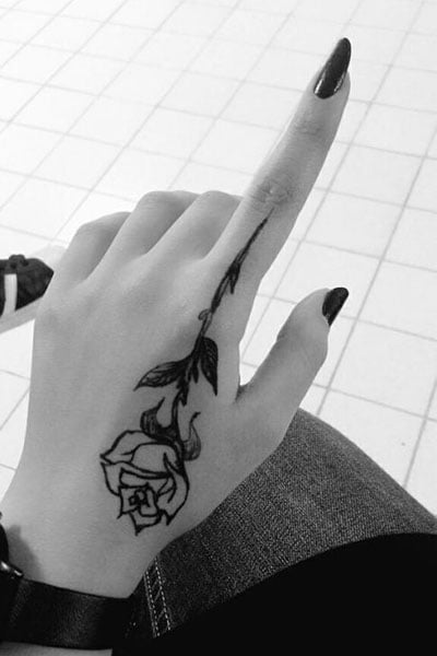 Small Rose Hand Tattoo