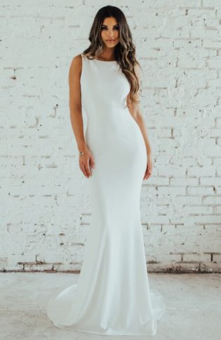 Theo Low Back Crepe Mermaid Gown