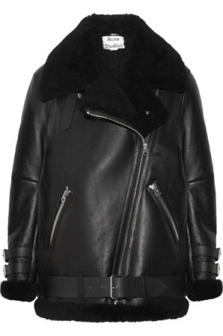 Velocite Shearling Trimmed Leather Biker Jacket