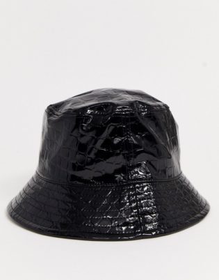 Asos Design Vinyl Croc Bucket Hat In Black