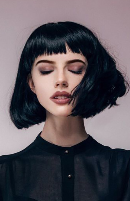 Black Hair With A Fringe Hairstyle