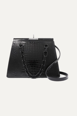 Croc Effect Leather Shoulder Bag