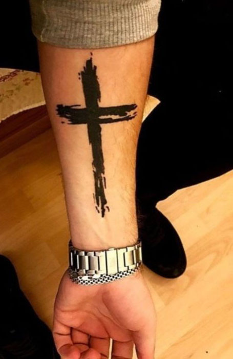 cross tattoo side wrist