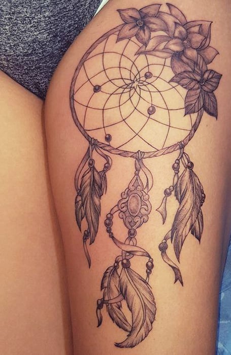 Dreamcatcher Tattoo On Thigh