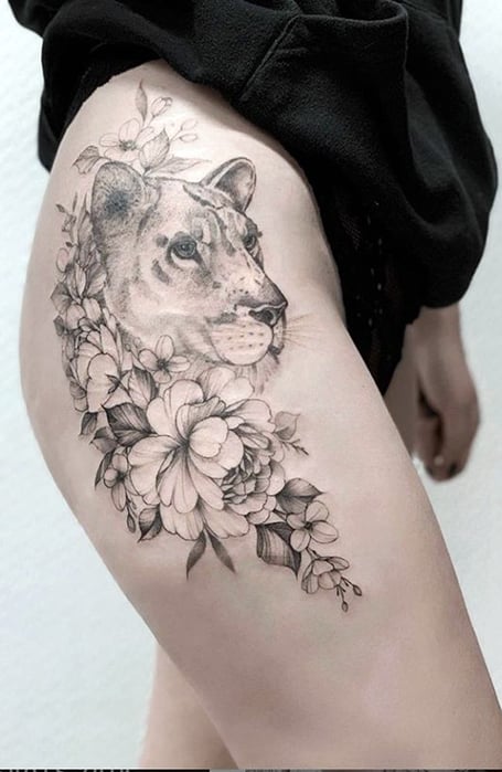 Lion Thigh Tattoo