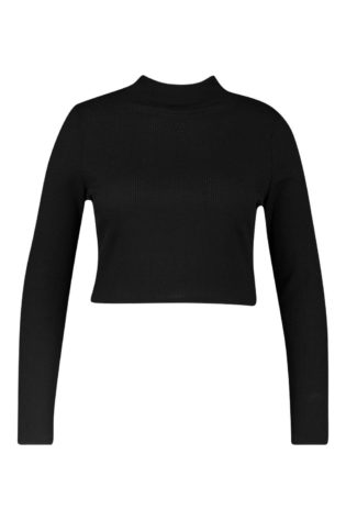 Recycled Roll Neck Rib Crop Jumper