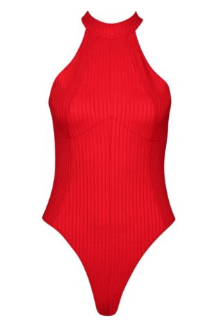 Ribbed High Neck Seam Detail Bodysuit