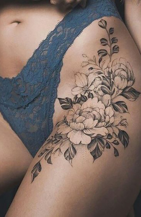 Rose Thigh Tattoo