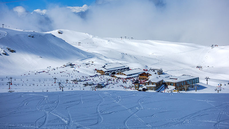 Ski Slopes Of Pradollano In Sierra Nevada Mountains In Spain
