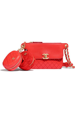 Waist Bag & Coin Purses, Calfskin, Wool Tweed & Gold Tone Metal, Red Chanel