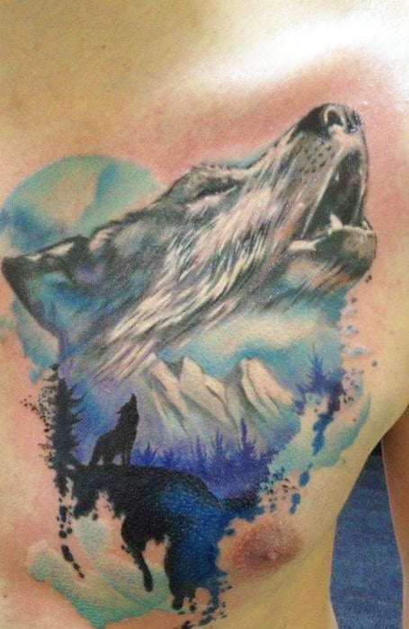 Watercolor Wolf Tattoo