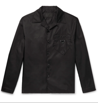 Black Camp Collar Logo Appliquéd Nylon Gabardine Overshirt | Prada | Mr Porter