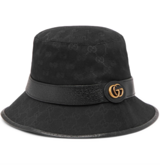 Black Leather Trimmed Monogrammed Canvas Bucket Hat | Gucci | Mr Porter