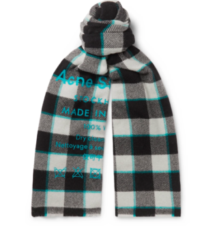 Black Logo Print Checked Wool Scarf