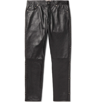 Black Slim Fit Studded Leather Trousers