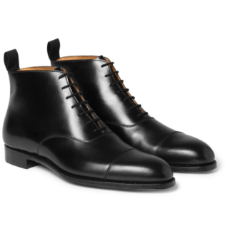 Black William Cap Toe Leather Boots