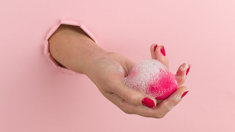 Clean Makeup Sponge In A Soap Or Cleanser