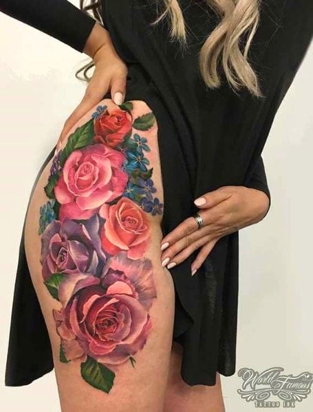 Colorful Thigh Tattoo