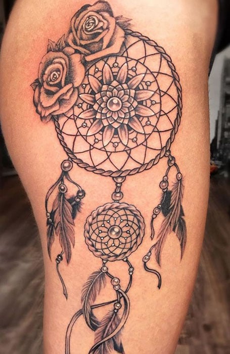 Dream Catcher Thigh Tattoo