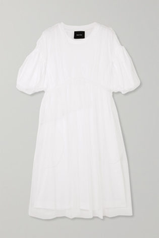 Gathered Tulle And Cotton Jersey Midi Dress