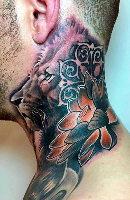 Tattoo uploaded by Jake Morel  Lion head on the side of the neck  Tattoodo