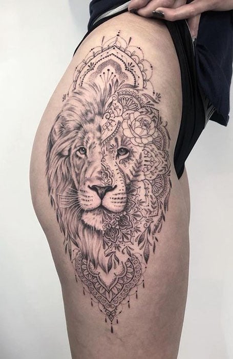 Lion Thigh Tattoo