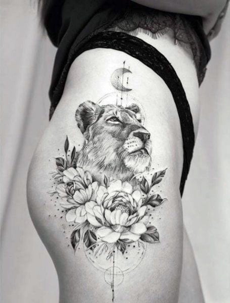 Lioness Tattoo Thigh