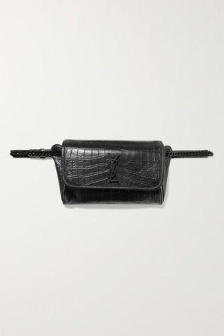 Niki Medium Glossed Croc Effect Leather Belt Bag